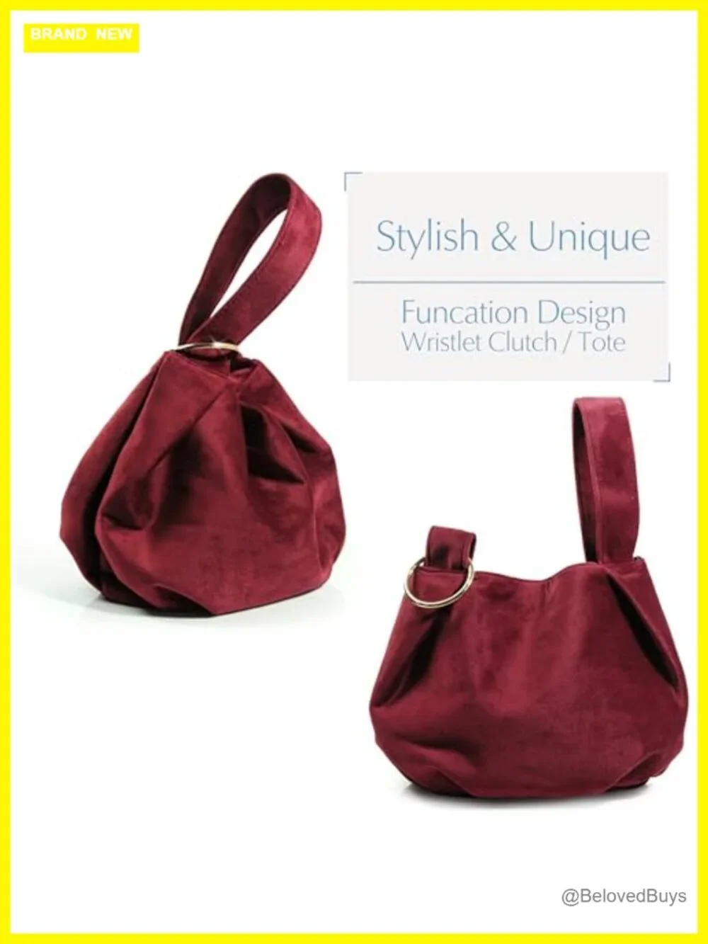 Velvet Top Handle Bucket Clutch Wristlet Purse